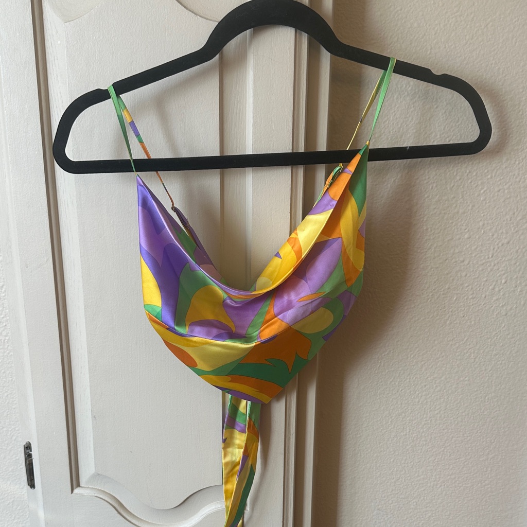 Weworewhat Vibrant Silk Scarf In Purple Yellow And Green